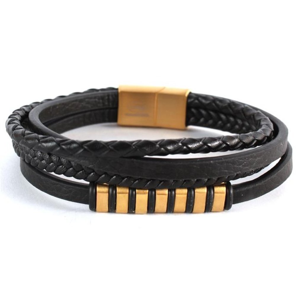 STAINLESS STEEL LEATHER LAYEREDS BRACELET